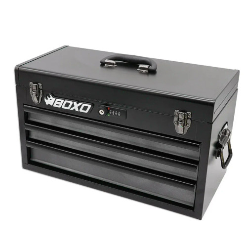 Boxo ECC20301L-SBK1 3-Drawer Hand Carry Tool Box: Black Body with Gray Drawers and Black Drawer Trim
