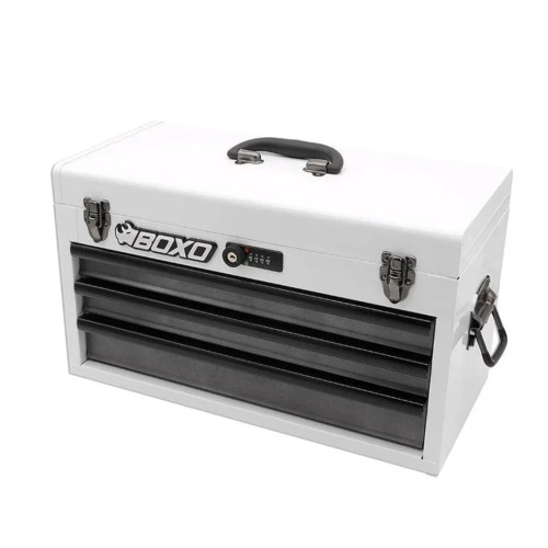 Boxo ECC20301L-GY1 3-Drawer Hand Carry Tool Box: White Body with Gray Drawers and Black Drawer Trim